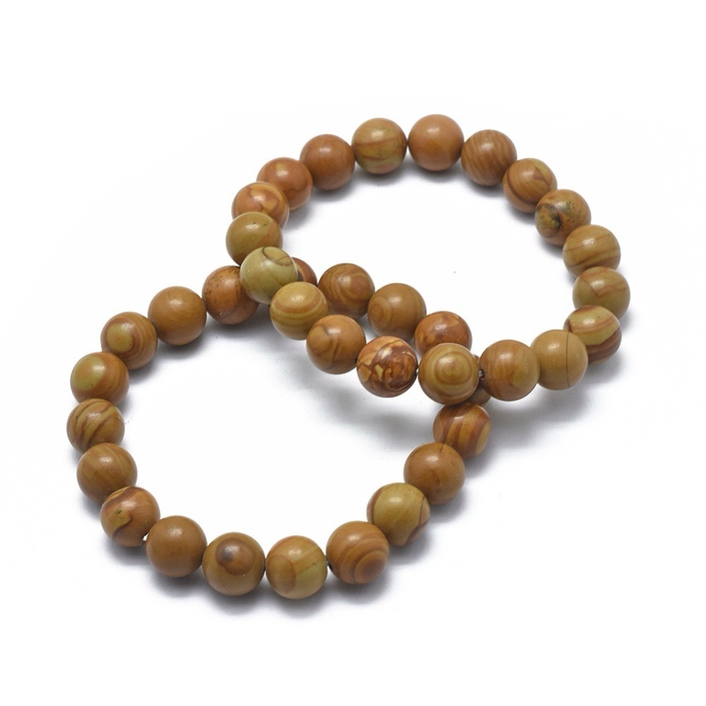 Natural Wood Lace Stone Bead Stretch Bracelets